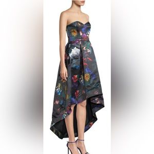 Parker Black Roxanne Asymmetrical Floral Strapless Dress, Prom, Size 4